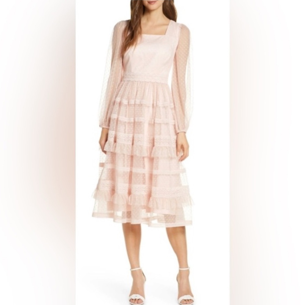 Rachel Parcell Pink Tiered Sundress with Square Neck
